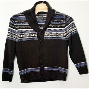 John Bartlett Cardigan Sweater Men's Large Brown Fair Isle Shawl Collar Nautical